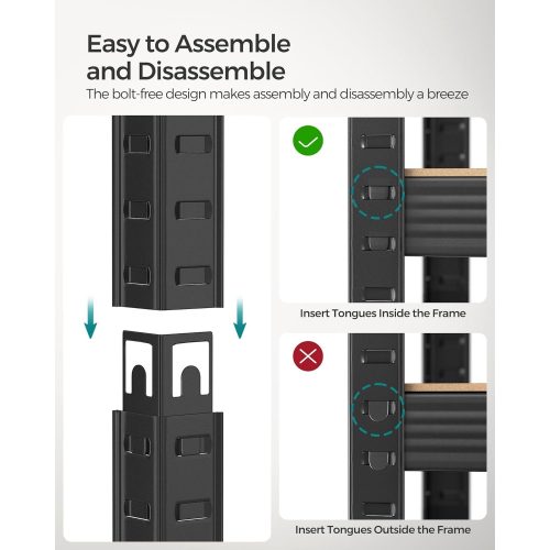 SONGMICS Polcos állvány, 30 x 75 x 150 cm, 650 kg teherbírás (130 kg polconként), ipari