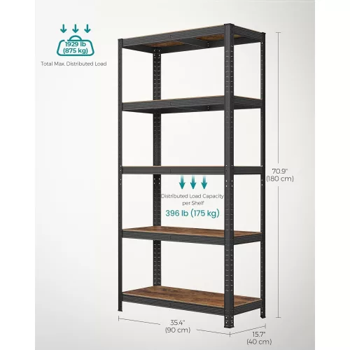 SONGMICS Polcos rendszer, 40 x 90 x 180 cm, 875 kg teherbírás (175 kg polconként), ipari