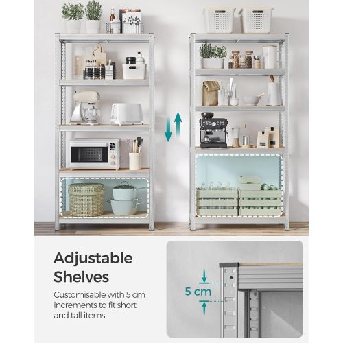 SONGMICS 5 szintes polcrendszer, 2 darab acél polcrendszer tároláshoz, eszközmentes