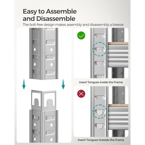 SONGMICS 5 szintes polcrendszer, 2 darab acél polcrendszer tároláshoz, eszközmentes