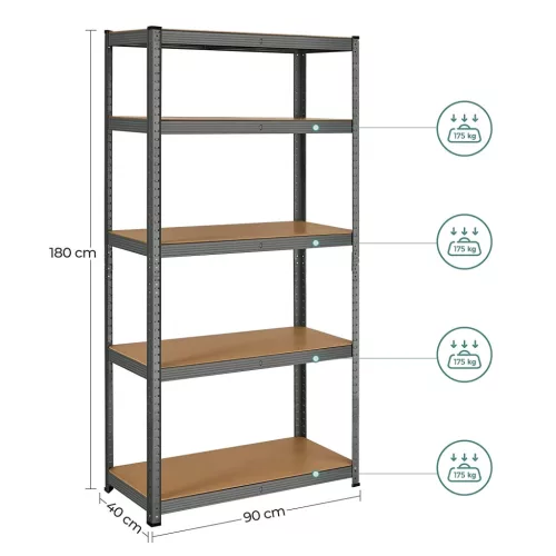 Polcos állvány, 175kg polconkénti teherbírással, szürke