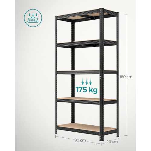 Polcos állvány, 875kg polconkénti teherbírással, fekete 180x90x40cm