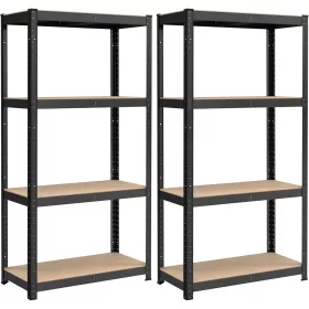   Polcos állvány, 2 db, fém, 520 kg-ig, 4 állítható polccal, fekete, 80 x 40 x 160 cm