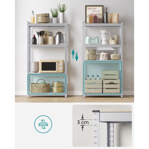 Polcos állvány, állítható magasságú, fém és MDF, szürke 200x100x50cm