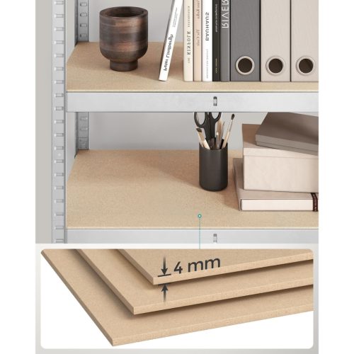 Polcos állvány, állítható magasságú, fém és MDF, szürke 200x100x50cm