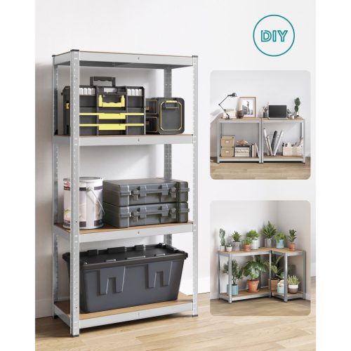 Polcos állvány, állítható magasságú, fém és MDF, szürke 200x100x50cm