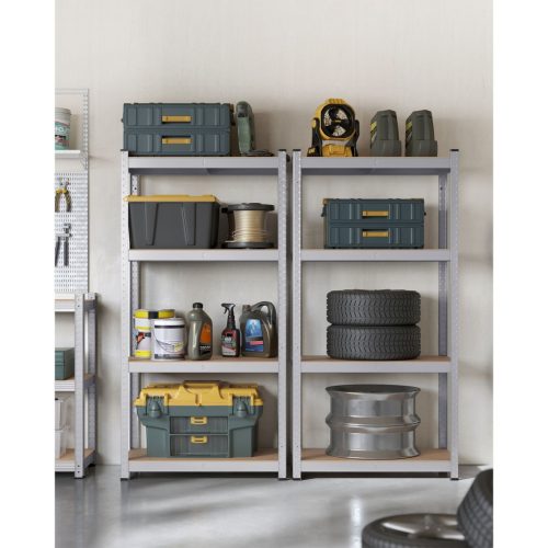 Polcos állvány, állítható magasságú, fém és MDF, szürke 200x100x50cm