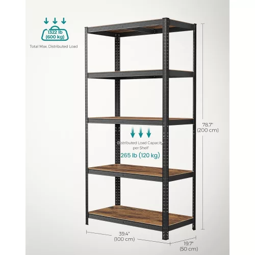 SONGMICS Polcos rendszer, 50 x 100 x 200 cm, 875 kg teherbírás (175 kg polconként), ipari