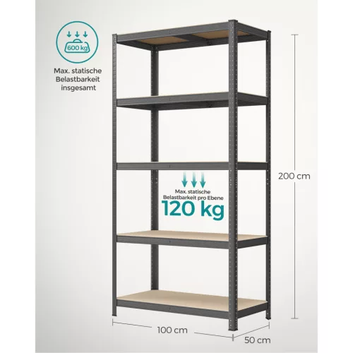 SONGMICS Garázs Polcrendszer Szürke 200 x 100 x 50 cm GLR050G01