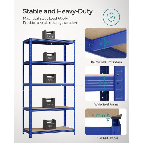 SONGMICS 5 szintes polcrendszer, acél polcrendszer tároláshoz, szerszám nélküli