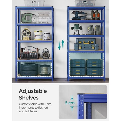 SONGMICS 5 szintes polcrendszer, acél polcrendszer tároláshoz, szerszám nélküli