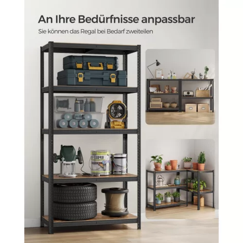 SONGMICS Polcrendszer, 60 x 120 x 200 cm, 750 kg teherbírás (150 kg polconként), ipari,