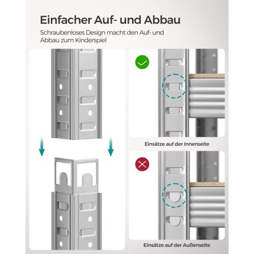 SONGMICS 5 szintes polcrendszer, acél polcrendszer tároláshoz, szerszám nélküli