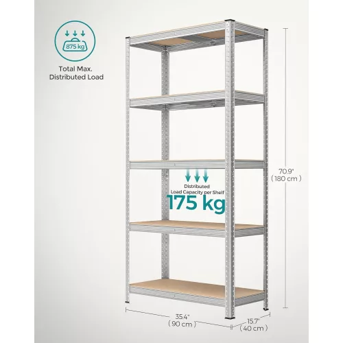 SONGMICS 5 szintes polcrendszer, acél polcrendszer tároláshoz, szerszám nélküli