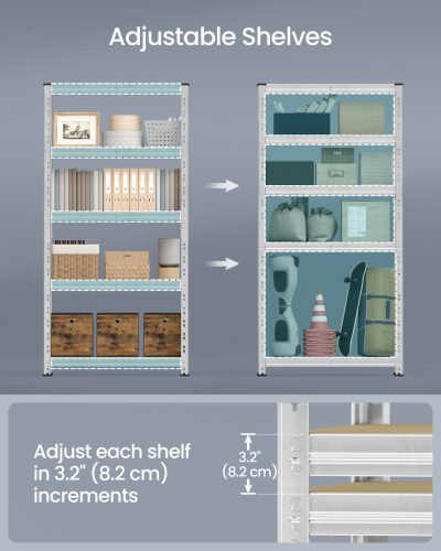 Polcos állvány, 175kg polconkénti teherbírással, ezüst, 180x90x40cm