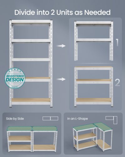 Polcos állvány, 175kg polconkénti teherbírással, ezüst, 180x90x40cm