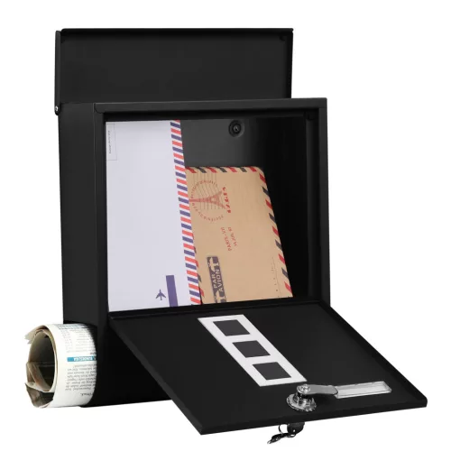 Zárható postaláda újságtartóval, falra, kerítésre szerelhető, fekete