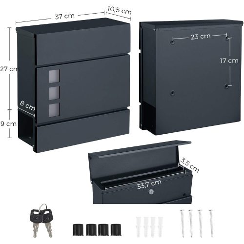 SONGMICS Modern Levélvállalat, Zárható Falra Szerelhető Posta Láda Újságtartóval, Könnyen