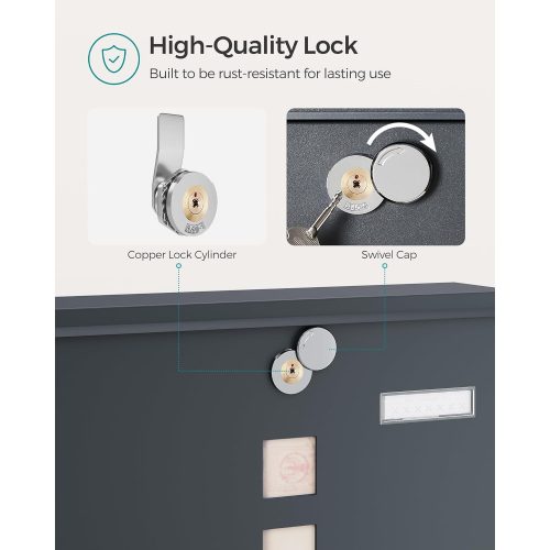 SONGMICS postaláda, falra szerelhető levélválogató doboz, kupakos zár rézmaggal,