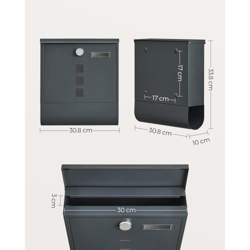 SONGMICS postaláda, falra szerelhető levélválogató doboz, kupakos zár rézmaggal,