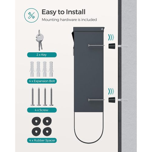 SONGMICS postaláda, falra szerelhető levélválogató doboz, kupakos zár rézmaggal,