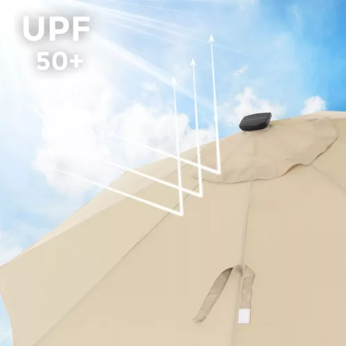 Napernyő, 3 m, napelemes LED lámpákkal, dönthető, UPF 50+, bézs