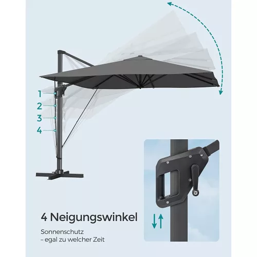 Napernyő, oldalkaros, forgatható, dönthető, UPF 50+, 300 x 300 cm