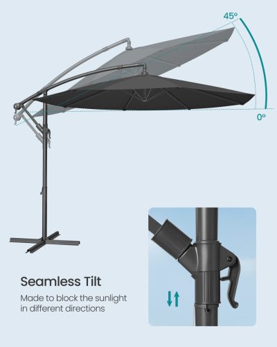 Napernyő teraszra, 3 méter, dönthető, UPF 50+ védelem, szürke