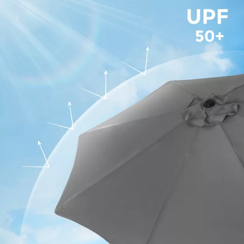Napernyő, 290 cm, UPF 50+, dönthető, kézi nyitás, szürke