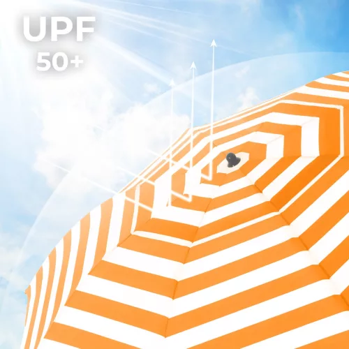 Napernyő, 1,6 m, UPF 50+, hordozható, dönthető, narancs és fehér csíkos