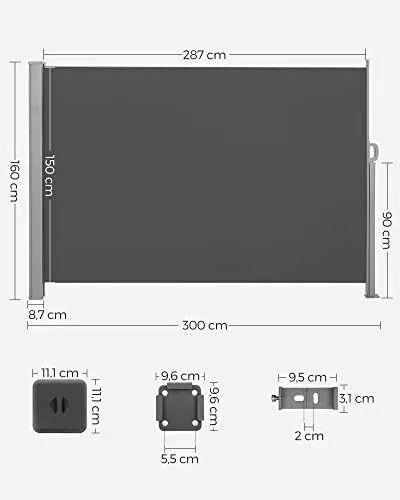 SONGMICS 160 x 300 cm (M x H), Oldalsó Napellenző erkélyre és teraszra, Magánélet védelem,