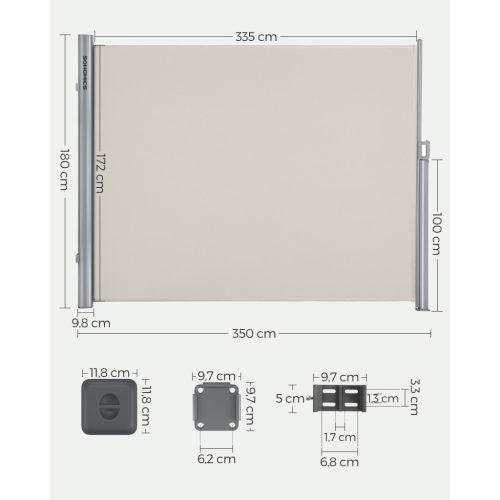Oldalfal, 180x350 cm, napernyő, privát védelem, bézs