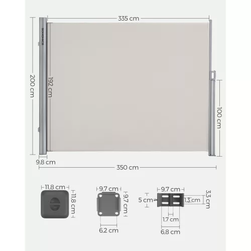 Oldalsó terasznapellenző, belátásgátló, bézs, 280 g/m² 200 x 350 cm