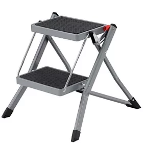   Fellépő létra, összecsukható, 2 fokos, csúszásmentes, 150 kg-ig, szürke, fekete