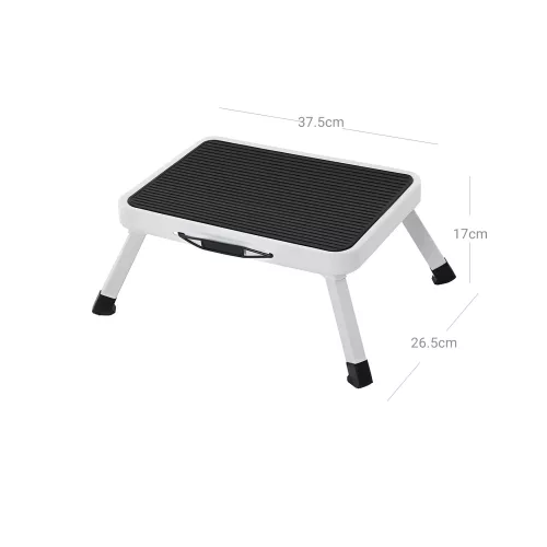 Fellépő zsámoly, összecsukható, acél, csúszásmentes, 150 kg-ig, fehér