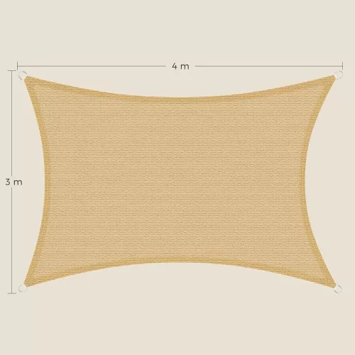Napvitorla, 3x4m, UV védelem, légáteresztő anyag, időjárás álló, homokszínű