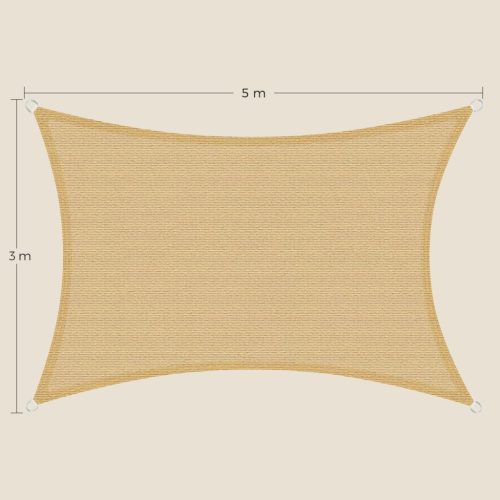 Napvitorla, 3x5m, UV védelem, légáteresztő anyag, időjárás álló, homokszínű