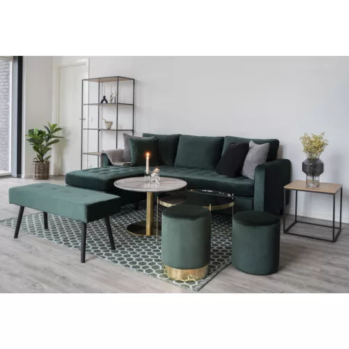 Ülőpad, bársonyos szövet és fém lábak, sötétzöld