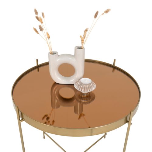 Venezia dohányzóasztal, üveg, sárgaréz színű acél 48x48cm