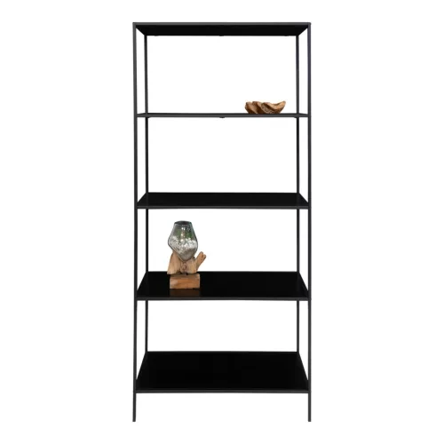 Könyvespolc, 5 polccal, fém, fekete 36 x 80 x 170 cm