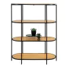 Könyvespolc, ovális polc, tölgy hatású fekete kerettel 85x36x111cm
