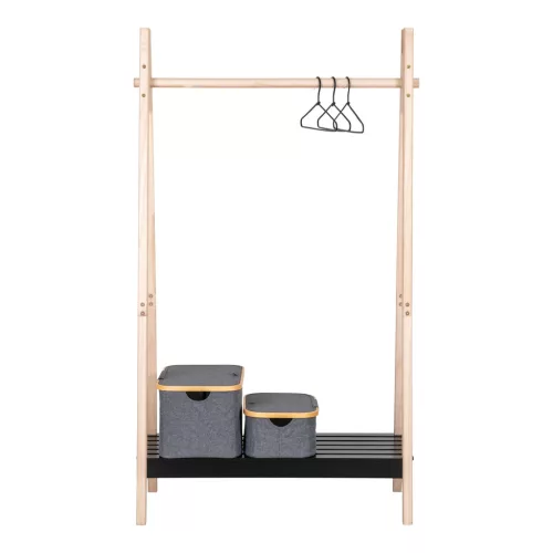 Torino ruhatartó állvány, MDF,natúr/fekete 94,5x39x170cm