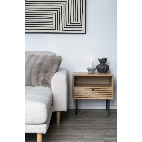 Kyoto lerakóasztal, 1 fiókkal, tölgyfurnér,fekete fém lábak 50x40x50cm