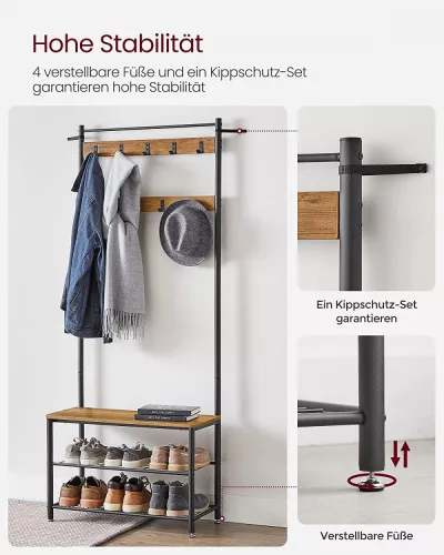 VASAGLE HSR041B41 Kabátállvány cipőtartóval, cipőtartóval és ülőkével a folyosóra,