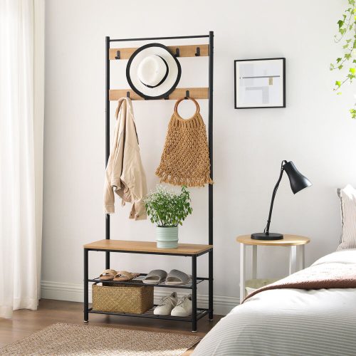 Vasagle ruhafogas HSR041N01, 9 akasszal, fém/fa, fekete/barna