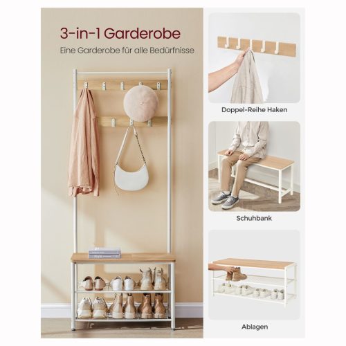 VASAGLE Ruhafogas, Kabátállvány cipőtároló paddal, Előszobafal cipőtartóval, 3 az