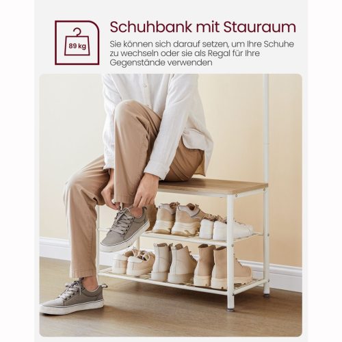 VASAGLE Ruhafogas, Kabátállvány cipőtároló paddal, Előszobafal cipőtartóval, 3 az