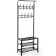 SONGMICS Kabátállvány 3 cipőtartóval és 18 akasszal, csőátmérő 32 mm, fém, fekete, 68,8 x