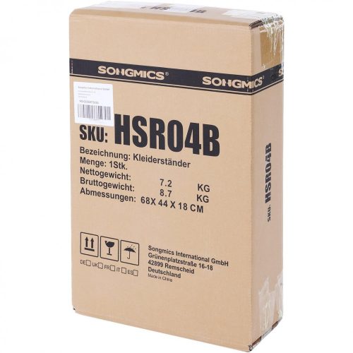 SONGMICS Kabátállvány 3 cipőtartóval és 18 akasszal, csőátmérő 32 mm, fém, fekete, 68,8 x