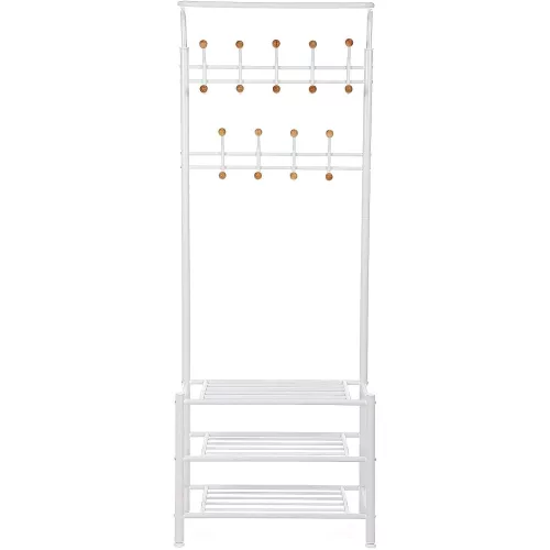 SONGMICS 187 cm magas fém fogas, előszoba szervező, kabátállvány 3 polccal, krémszínű